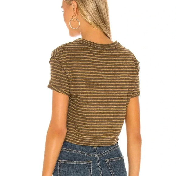 NWOT FREE PEOPLE SABRINA TOP - SIZE X-SMALL - COLOR : MOSS - STRIPPED - CROPPED - Picture 2 of 8